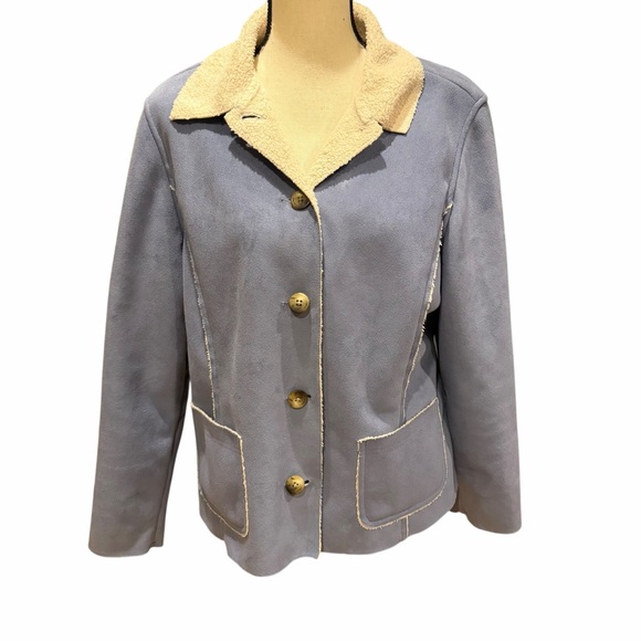 L.L Bean Women's Coat Jacket Large  Button Front Chamois Fleece lining Boho - Picture 3 of 13